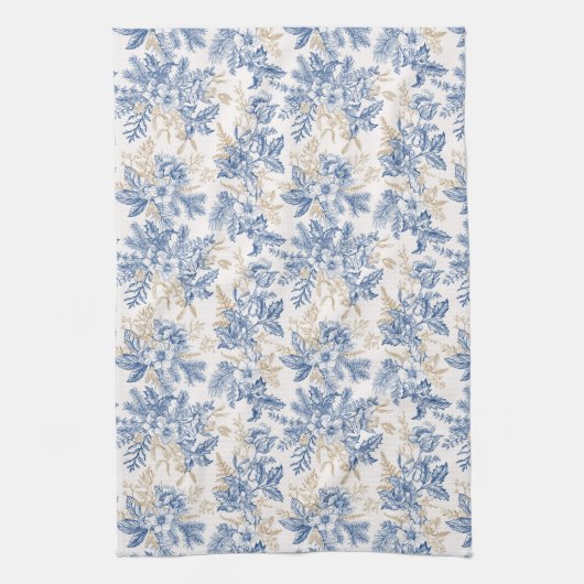 Blue Winter  Flower Pattern Theedoek (Verticaal)