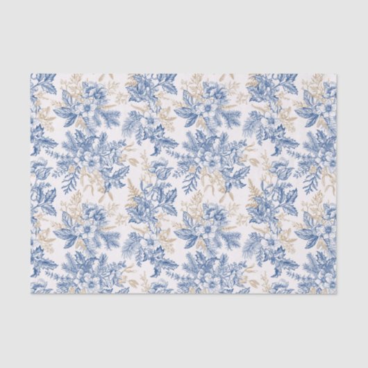 Blue Winter Flower Pattern Tissuepapier (Voorkant)