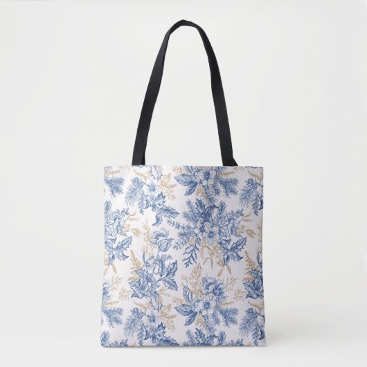 Blue Winter  Flower Pattern Tote Bag (Voorkant)