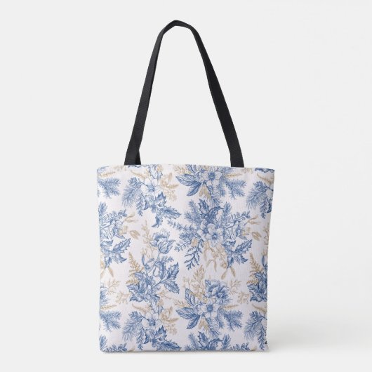 Blue Winter  Flower Pattern Tote Bag (Achterkant)