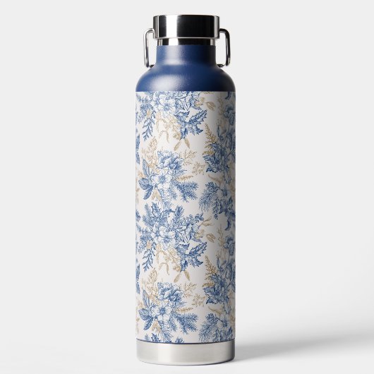 Blue Winter Flower Pattern Waterfles (Voorkant)