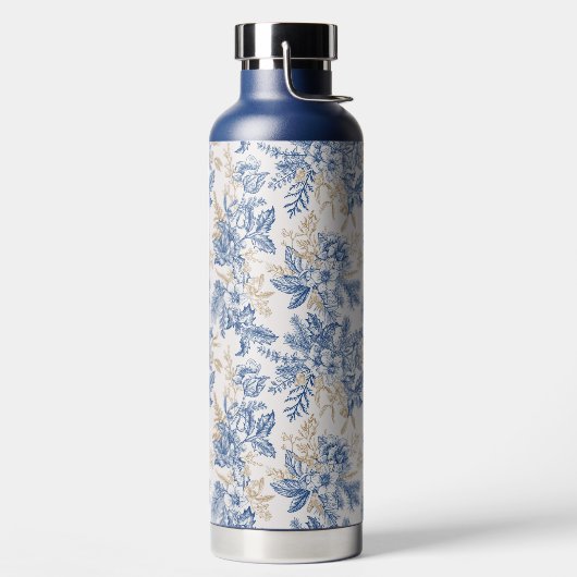 Blue Winter Flower Pattern Waterfles (Links)