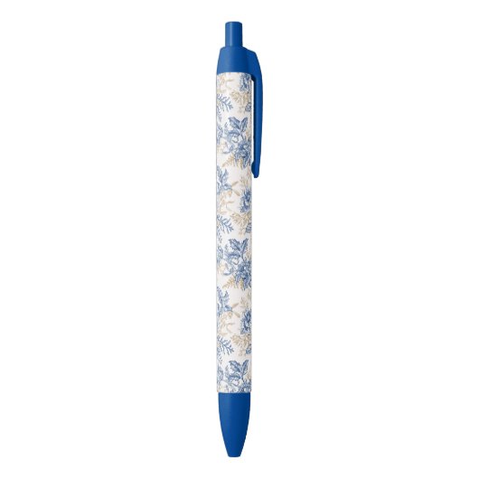Blue Winter  Flower Pattern Zwarte Inkt Pen (Achterkant (Verticaal))