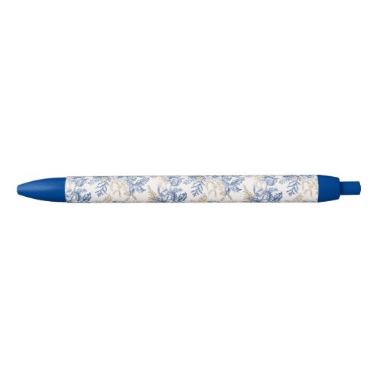 Blue Winter  Flower Pattern Zwarte Inkt Pen (Voorkant)