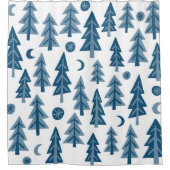 Blue Winter Forest Moon Stars Douchegordijn (Voorkant)