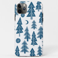Blue Winter Forest Moon Stars Pattern