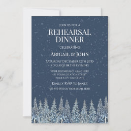Blue Winter Forest Rustic Rehearsal Dinner Kaart