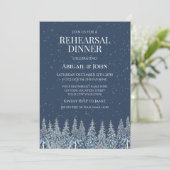 Blue Winter Forest Rustic Rehearsal Dinner Kaart (Staand voorkant)