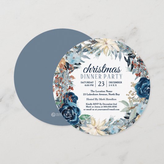 Blue Winter Frost Holiday Wreatparty Invitation Kaart (Voorkant / Achterkant)