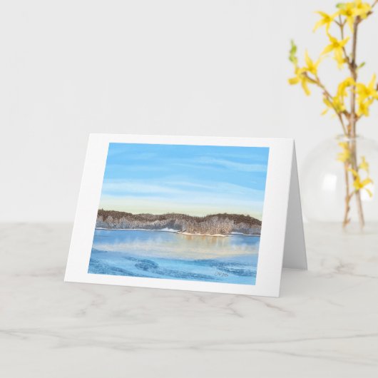 Blue Winter Frozen Lake Natuur Scene Blank Kaart (Gele Bloem)