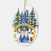 Blue Winter Gnome Holiday wil Keramisch Ornament (Links)