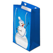 Blue Winter Happy Snowman Klein Cadeauzakje (Voorkant Gekanteld)