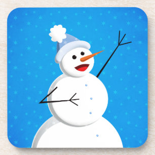 Blue Winter Happy Snowman Onderzetter