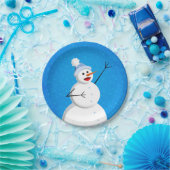 Blue Winter Happy Snowman Papieren Bordje (Feest)