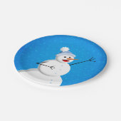 Blue Winter Happy Snowman Papieren Bordje (Gekanteld)