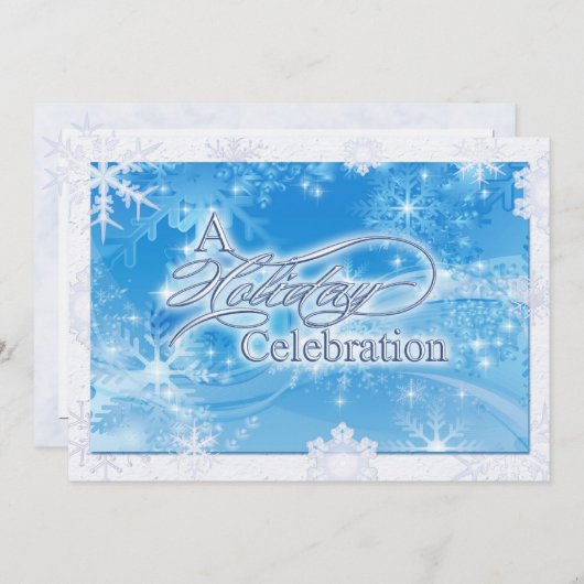 Blue Winter Holiday Celebration Uitnodiging (Voorkant / Achterkant)
