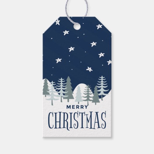 Blue Winter Holiday Merry kerstcadeauLabels Cadeaulabel (Voorkant)