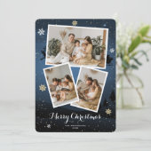 Blue Winter Holiday Merry Kerstfotokaarten Feestdagenkaart (Staand voorkant)
