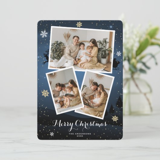 Blue Winter Holiday Merry Kerstfotokaarten Feestdagenkaart (Staand voorkant)
