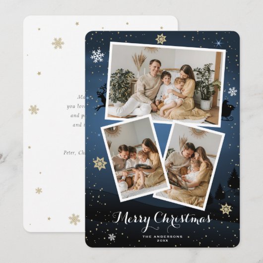 Blue Winter Holiday Merry Kerstfotokaarten Feestdagenkaart (Voorkant / Achterkant)