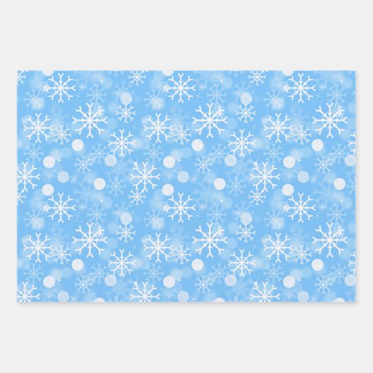 Blue Winter Holiday Snowflake Patroon Inpakpapier Vel (Voorkant 3)