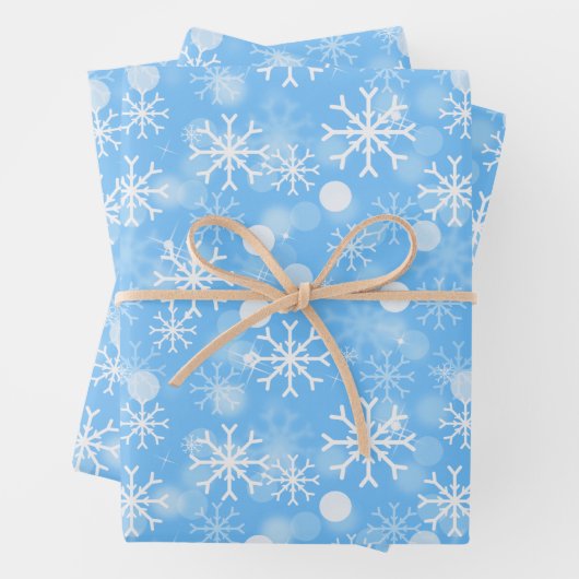 Blue Winter Holiday Snowflake Patroon Inpakpapier Vel (In situ)