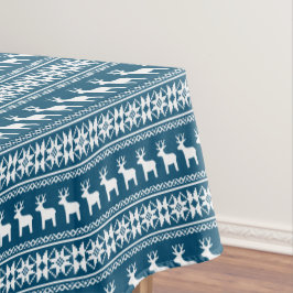 Blue Winter Holiday Snowflake Reindeer Patroon Tafelkleed