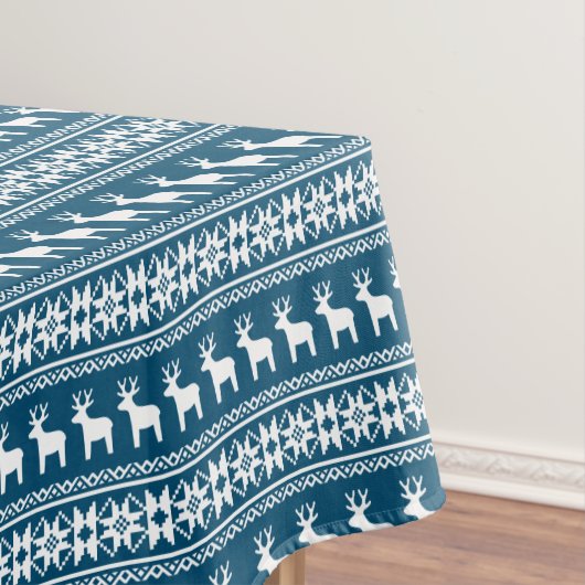 Blue Winter Holiday Snowflake Reindeer Patroon Tafelkleed (Voorbeeld)