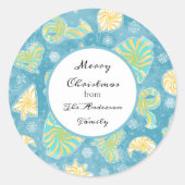 Blue Winter Kerstmonogram Ronde Sticker (Voorkant)