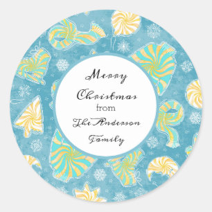 Blue Winter Kerstmonogram Ronde Sticker