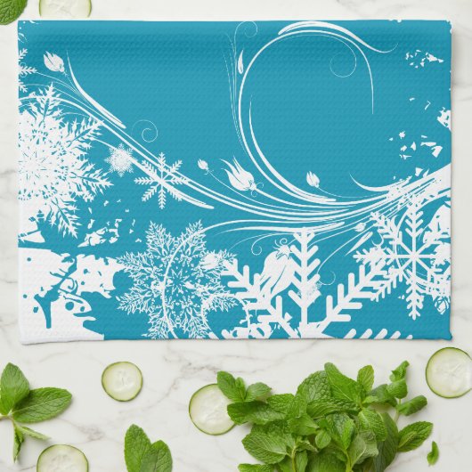 Blue Winter Meadow - Prettige feestdagen Theedoek (Gevouwen)