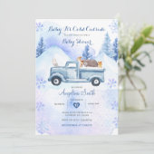 Blue Winter Mountain Woodland Baby shower Kaart (Staand voorkant)