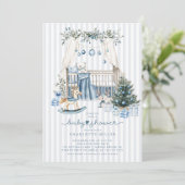 Blue Winter Nursery Baby shower Invitation Kaart (Staand voorkant)