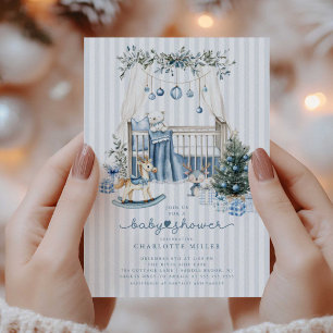 Blue Winter Nursery Baby shower Invitation Kaart