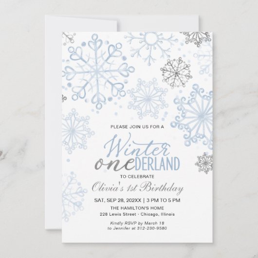 Blue Winter Onederland 1st Birthday Snowflake Kaart (Voorkant)