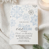 Blue Winter Onederland 1st Birthday Snowflake Kaart