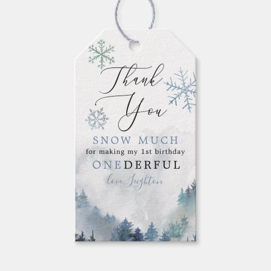 Blue Winter ONEderland Boy 1st Birthday Cadeaulabel (Voorkant)