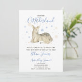 Blue Winter ONEderland Deer Baby's 1ste verjaardag Kaart (Staand voorkant)