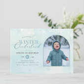 Blue Winter Onederland First Birthday Arch Photo Kaart (Staand voorkant)