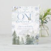 Blue Winter Onederland Forest Snowfall Birthday Kaart (Staand voorkant)