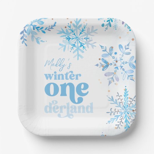 Blue Winter Onederland Party Plates Papieren Bordje (Voorkant)