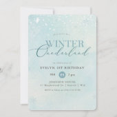 Blue Winter Onederland Snowflake First Birthday Kaart (Voorkant)
