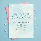 Blue Winter Onederland Snowflake First Birthday Kaart