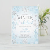 Blue Winter Onederland Verjaardagsfeestje Uitnodig Kaart (Staand voorkant)