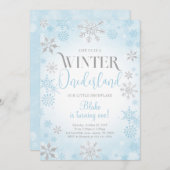 Blue Winter Onederland Verjaardagsfeestje Uitnodig Kaart (Voorkant / Achterkant)