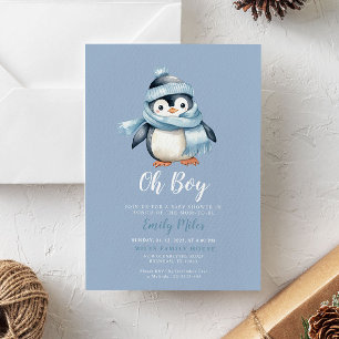Blue Winter Penguin Baby shower Invitation Kaart