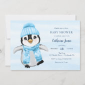 Blue Winter Penguin Baby shower Kaart (Voorkant)