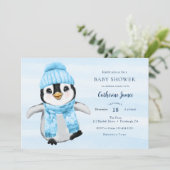 Blue Winter Penguin Baby shower Kaart (Staand voorkant)