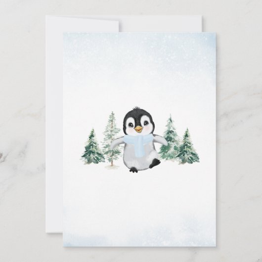 Blue Winter Penguin Verjaardagsfeest Kaart (Achterkant)
