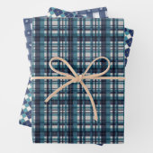 Blue Winter Plaid Assortment Inpakpapier Vel (In situ)